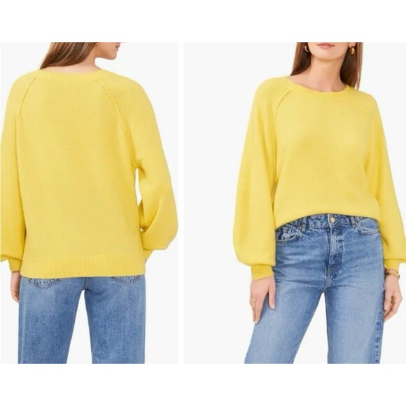 Vince Camuto Yellow Sweater Crew Neck Knit Balloon Sleeve Pullover Size S Cozy - Picture 2 of 6